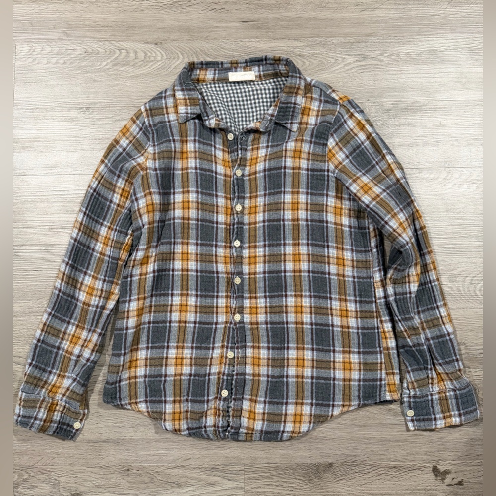 CP Shades Women’s Plaid Button-Down Shirt in Gray and Mustard